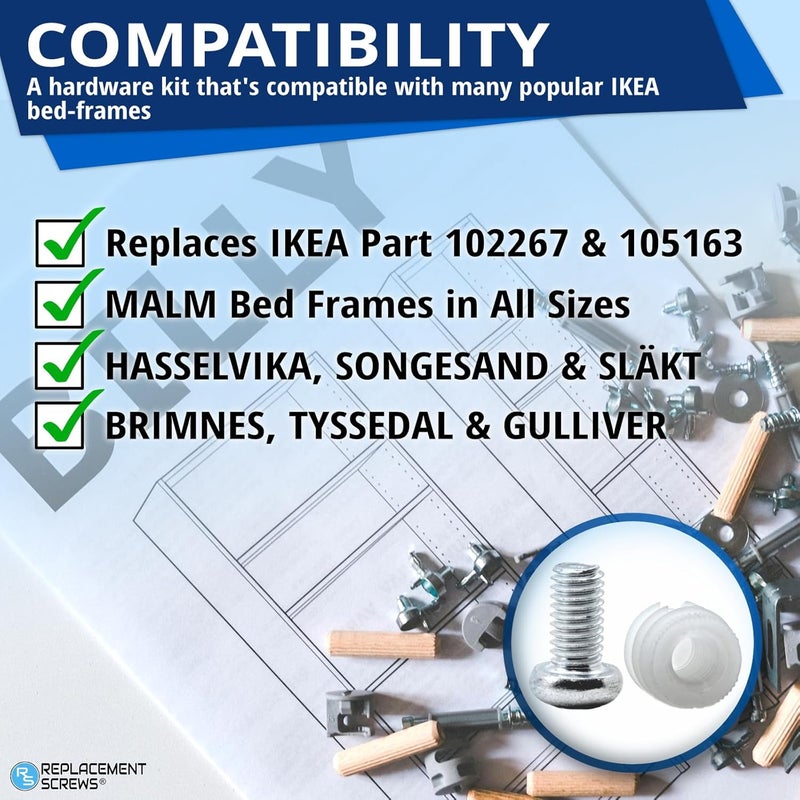 ReplacementScrews Plastic Sleeve and Screw Compatible with IKEA Part 102267 & 105163 (Pack of 2) - Image 4